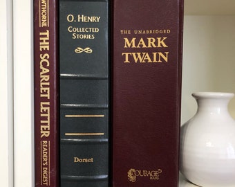 SALE 50% OFF - Vintage Decorative Hardcover Books - Three Literary Classics - Beautiful Office or Library Decoration