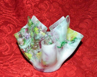 Confetti Art Glass Kerchief Handkerchief Sculpture Vase - Votive Candle Holder