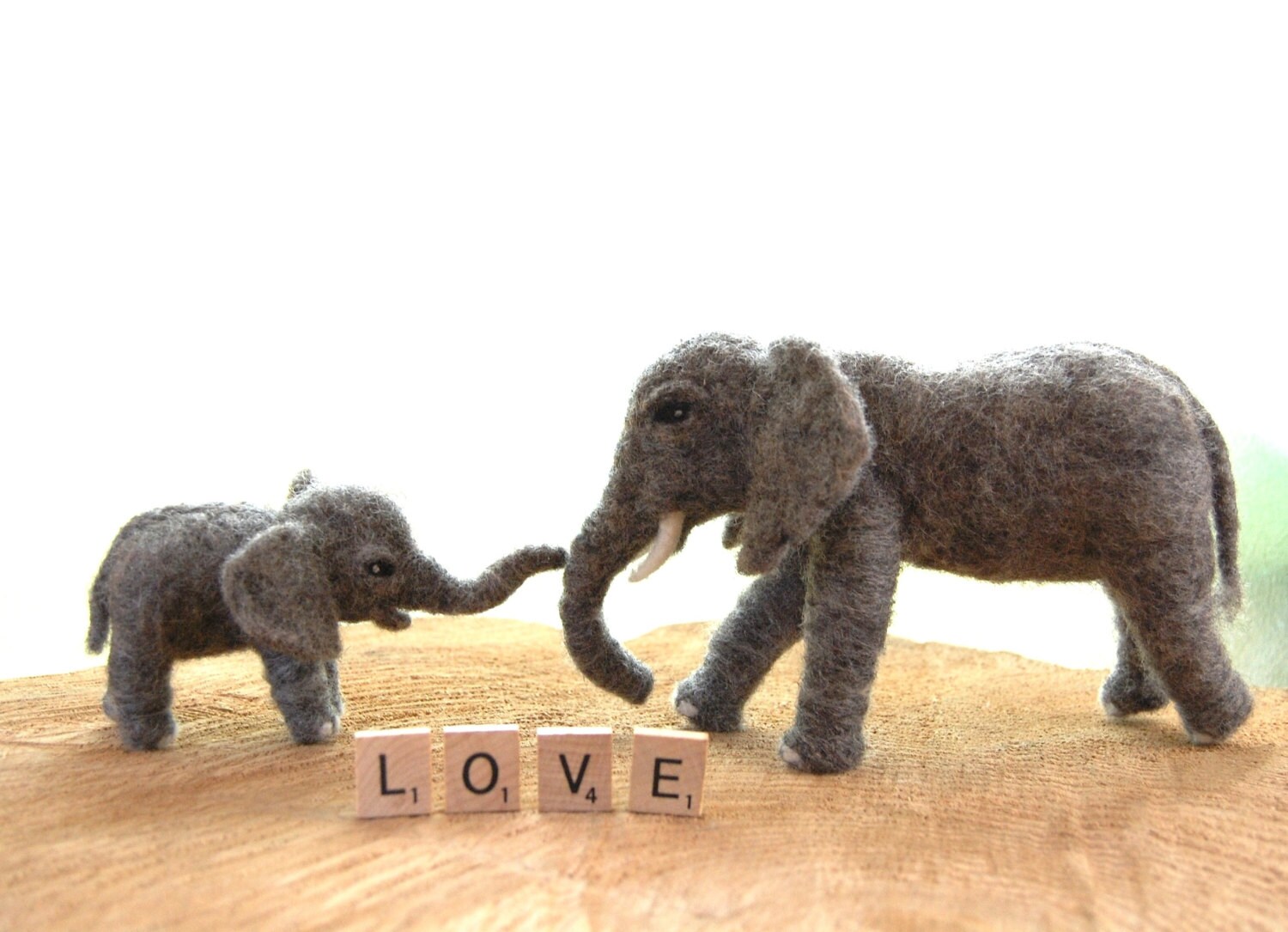 Needle Felted Elephants. Needle Felted Animals. Mother and