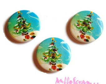 Set of 3 large buttons decorated Christmas 30 mm scrapbooking embellishment 7 *.