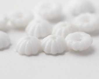 Vintage German Glass White Bead Caps Ribbed Milk Scalloped 7mm (12)