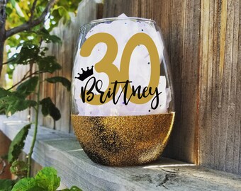 30th birthday glass, 30th wine glass, Dirty 30 gift, glitter wine glass, BFF Birthday, wine gifts, Birthday glass, Milestone wine glass