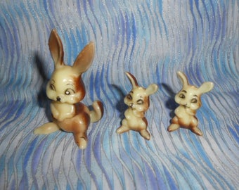 Mother Bunny and Her Two Baby Bunnies - Plastic - Vintage