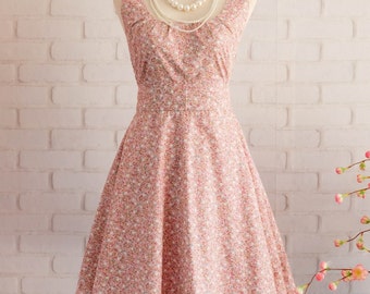 Pink bridesmaid dress vintage prom dress 50's party dress floral dress Pink party dress tea dress summer sundress short bridesmaid dress