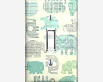 Vintage Elephant nursery room wall decor light switch cover Elephant theme baby shower gift