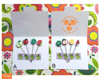 Fruit Stitch Counting Marking Pin | Glass Metal | Hat Shawl Hijab Scarf Lapel Pin | Fancy Pincushion Sewing Quilter Lacemaker Gift