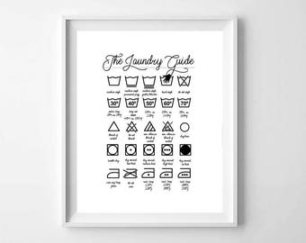 Laundry Symbols Print, Printable Art, Laundry Instructions, Washing Instructions, Laundry Room Art, Laundry Sign, Laundry Room Decor