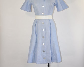 50s cotton shirtdress / 1950s light blue day dress / vintage button front dress
