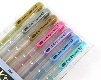 Metallic pastel rainbow gel pen set with gold & silver | set of 7 metallic ink pens | for dark paper, planners, scrapbooking, journaling