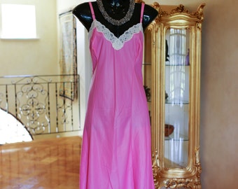 Vintage 1960s Pink Sheer Nylon & Lace Full Slip, Petticoat Size UK 18-20 (313)