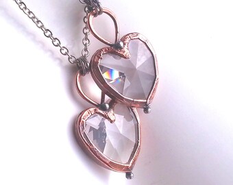 Prism Necklace: Rustic Electroformed Copper Crystal Heart Necklace Trending Bohemian Jewelry Gypsy Boho Jewelry
