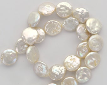 10 Circle Disc COIN Cultured Freshwater PEARLS 12mm, Off White gpe0031a