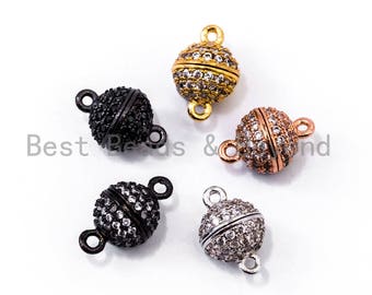 8mm/10mm/12mm/14mm/16mm CZ Micro Pave Strong Magnetic Round Clasp, Cubic Zirconia Magnetic Clasp, Gold Rose Gold Rhinestone Clasp, sku#H55