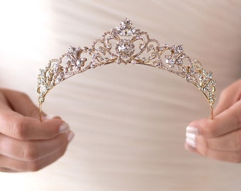 Gold Rhinestone Wedding Tiara, Royal Bridal Crown, Gold Princess Crown, Princess Tiara, Gold Bridal Tiara, Gold Tiara, Gold Crown ~TI-3157
