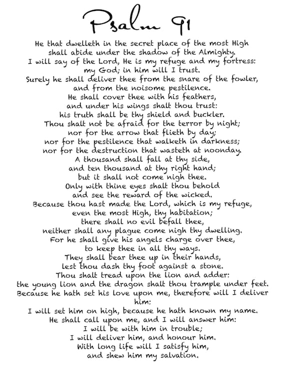 Psalm 91 Poster. Printable PDF gift psalm 91 prayer Card wall