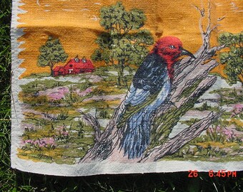 Vintage Red Headed Woodpecker Dish Towel 17 - 1003