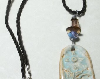 Oblong Ceramic Flower Pendant