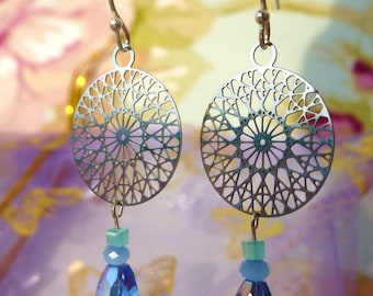 Oriental blue - stainless steel earrings and blue glass drops.