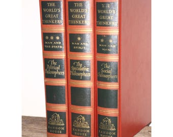 Worlds Greatest Thinkers,1947,set of 3,red black books,great philosophers,Political, Speculative,Social,old red books,mid century