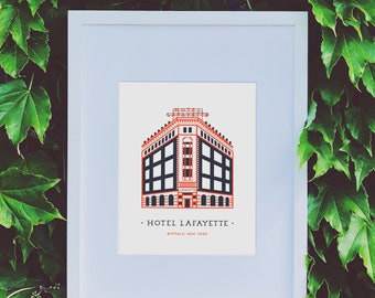 Buffalo Hotel Lafayette Illustrated Wall Art