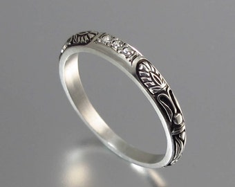 ALEXANDRA silver wedding band with white sapphires