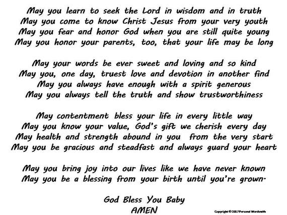 New Baby Blessing Digital Print Downloadable Prayer for