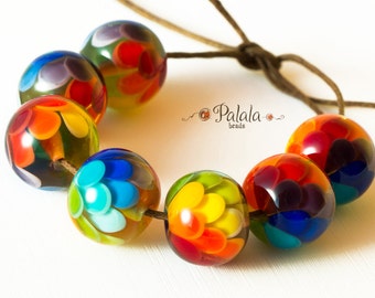 Set of Handmade Rainbow Lampwork Glass Beads