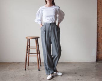 patterned wool pleated trousers / wool permanent pleat trousers / baggy pants / US 10 / 30 W / 2975t