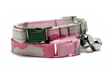 Pink Camo kitty collar with pink or green breakaway buckle