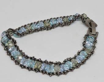 Silver tone and Light Blue Glass Bracelet
