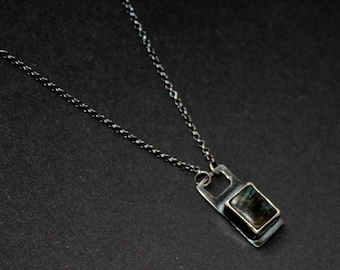 Square cut Labradorite pendant in Oxidized Silver
