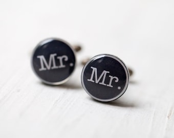 Wedding cufflinks for groom, Mr. Cufflinks, Groom cufflinks, Black cufflinks, Grooms Gift, Husband Gift, Mister cufflinks, Wedding gift him