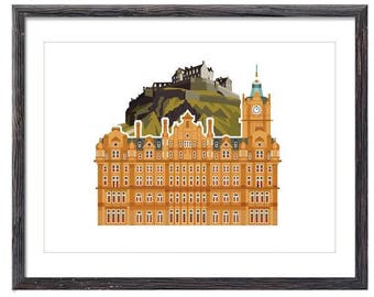 Edinburgh City Skyline | Balmoral Hotel | Edinburgh Castle Print | Scottish Railway Hotel | Edinburgh Wall Art | Scotland Gift