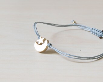 Moon bracelet, gold moon bracelet, moon charm bracelet, moon star, summer, star bracelet, moon and star, thread bracelet, gold star