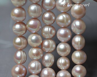Potato pearl leather pearl Large hole pearl natural Freshwater pearl Round pearl Loose pearl necklace 11.5-12.5mm full Strand PL2336
