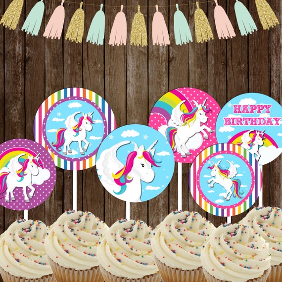 unicorn cupcake toppers rainbow toppers unicorn stickers