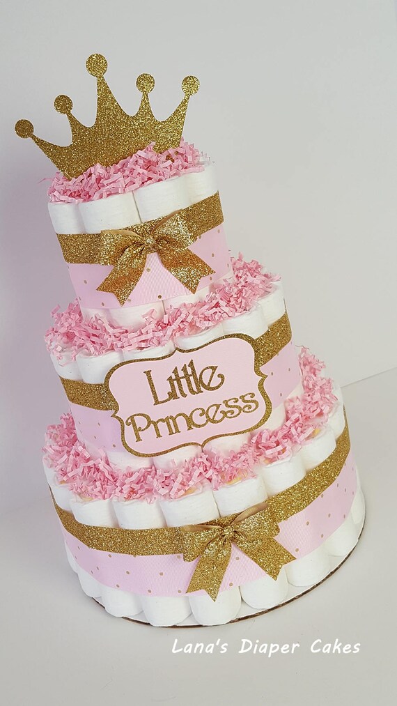 3 Tier Pink &amp; Gold Little Princess diaper Cake Girl Baby