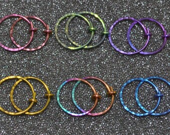 Niobium 1/2" (12 mm) Hammered/Textured Hoop Earrings - Choose a color! 20 g. Piercing jewelry, completely nickel free and hypoallergenic.
