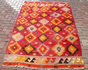 LOVELY design Kilim rug, 95'' x 64'' Vintage Turkish rug, rugs, bright colored area rug, vintage rug, bohemian rug, eccentric rug, rugs, 175