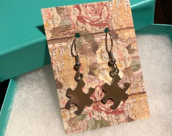 Silver Puzzle Piece Earrings Autism Awareness Autistic Spectrum