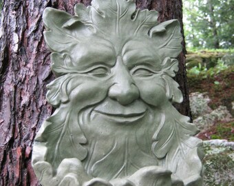 Green Man Hanging Feeder, Hanging, Succulent Planter, Garden Decor, Leaf Man Face, Tree Face, Concrete Cement Bird Feeder.