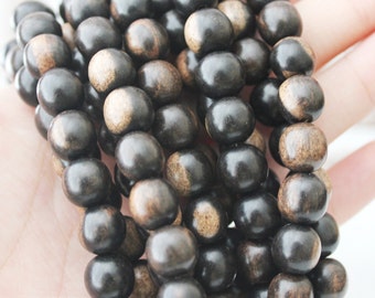 10mm Round Tiger Ebony Beads Natural Wood Beads Full strand Boho Chic