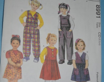McCalls 8991 CHildrens Jumper and Jumpsuit Sewing Pattern - UNCUT - Size 2 3 4