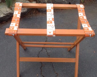 University of Texas Luggage Rack, Vintage Oak Luggage Rack, Luggage Rack, University of Texas Longhorns, Longhorns, Suitcase Rack