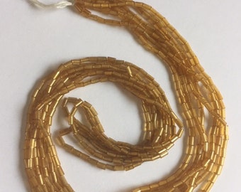 Vintage European Glass Bugle Beads - GOLD SILVER LINED