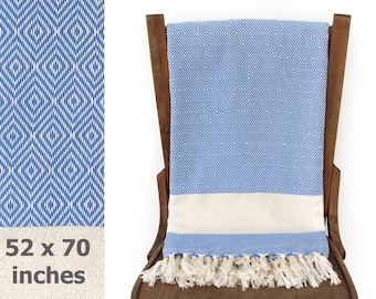 Cotton Throw Sofa Cover Throw Blanket Handwoven Cotton Furniture Throw Turkish Towel Bath Sheet DREAMSCAPE Blue X LARGE 130 x 180 cm
