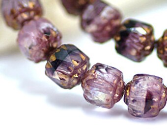 Two Tone Amethyst Bronze 6mm Faceted Cathedral Czech Glass Beads x 25
