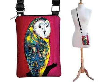 SALE Clara Nilles Cute Owl Phone Case Small Shoulder Bag iPhone Purse Cell Crossbody Bag - Barn Owl pink red yellow green blue RTS
