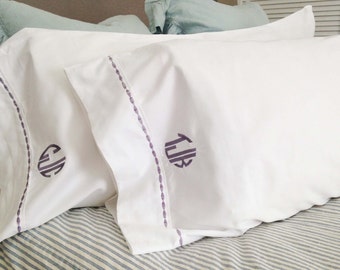 monogram heart pillow cases with custom embroidered border