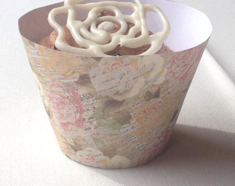 Pink Rose and Lace Wedding Cupcake Wrappers
